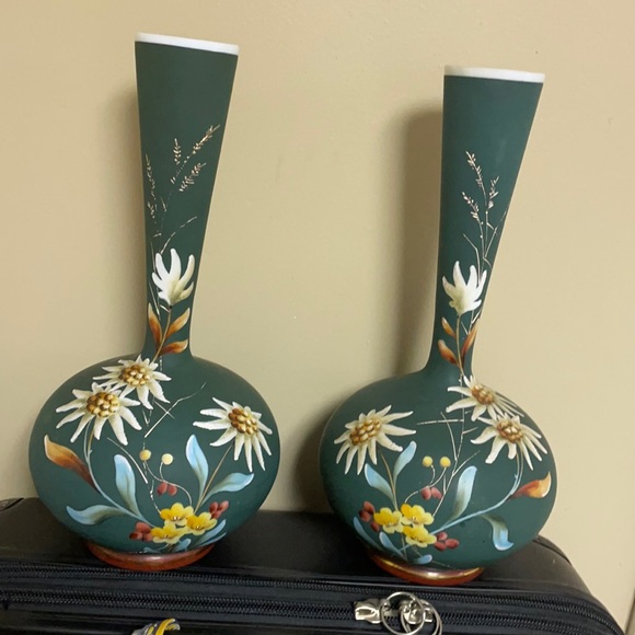 Other - Pair of Vintage beautiful hand painted green flower vases